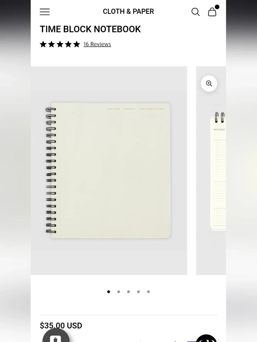 Cloth & Paper Weekly Time Block Notebook